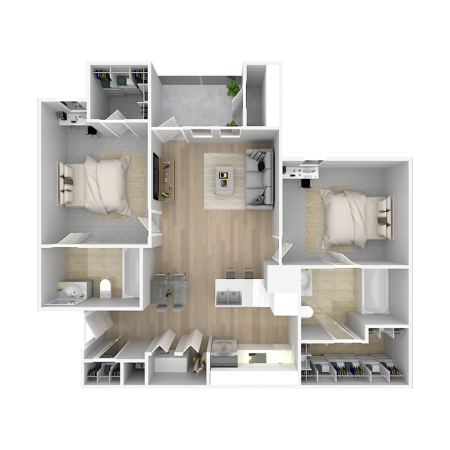 2 bed 2 bath floor plan at The Azul Apartment Homes, Mississippi